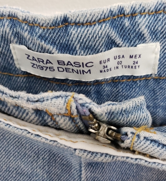 Zara Basic High Waist Wide Leg Denim Sailor Pearl Snap Jeans Sz 2 - Picture 6 of 7
